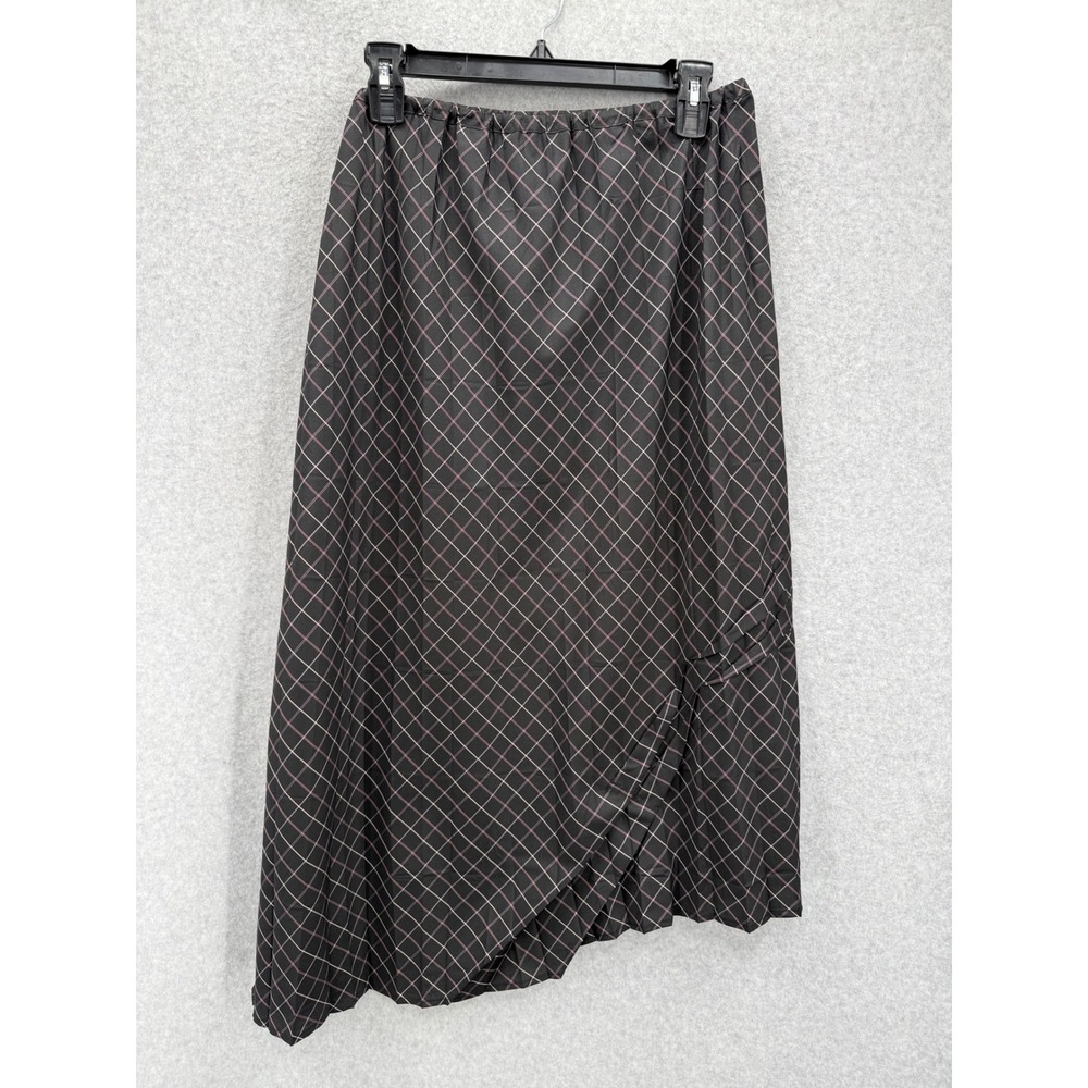 Babette Skirt Women Medium Black Plaid Asymmetrical Pleated Elastic Waist Travel